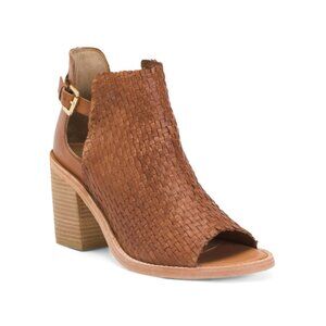 DIBA TRUE Tan Leather Zest Fully Peep Toe Heels